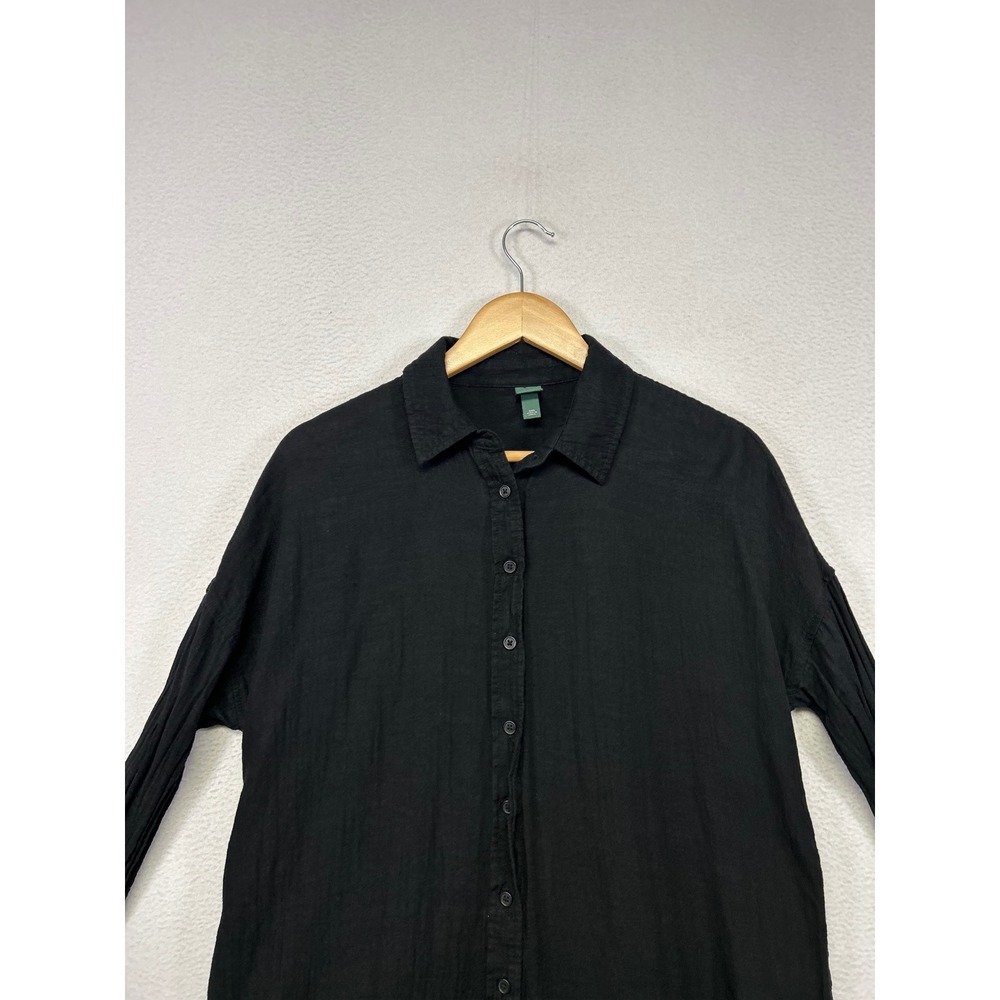 Minimalist Boho Wild Fable Women XXS Black Gauze High-Low Button Down Shirt - Picture 7 of 9